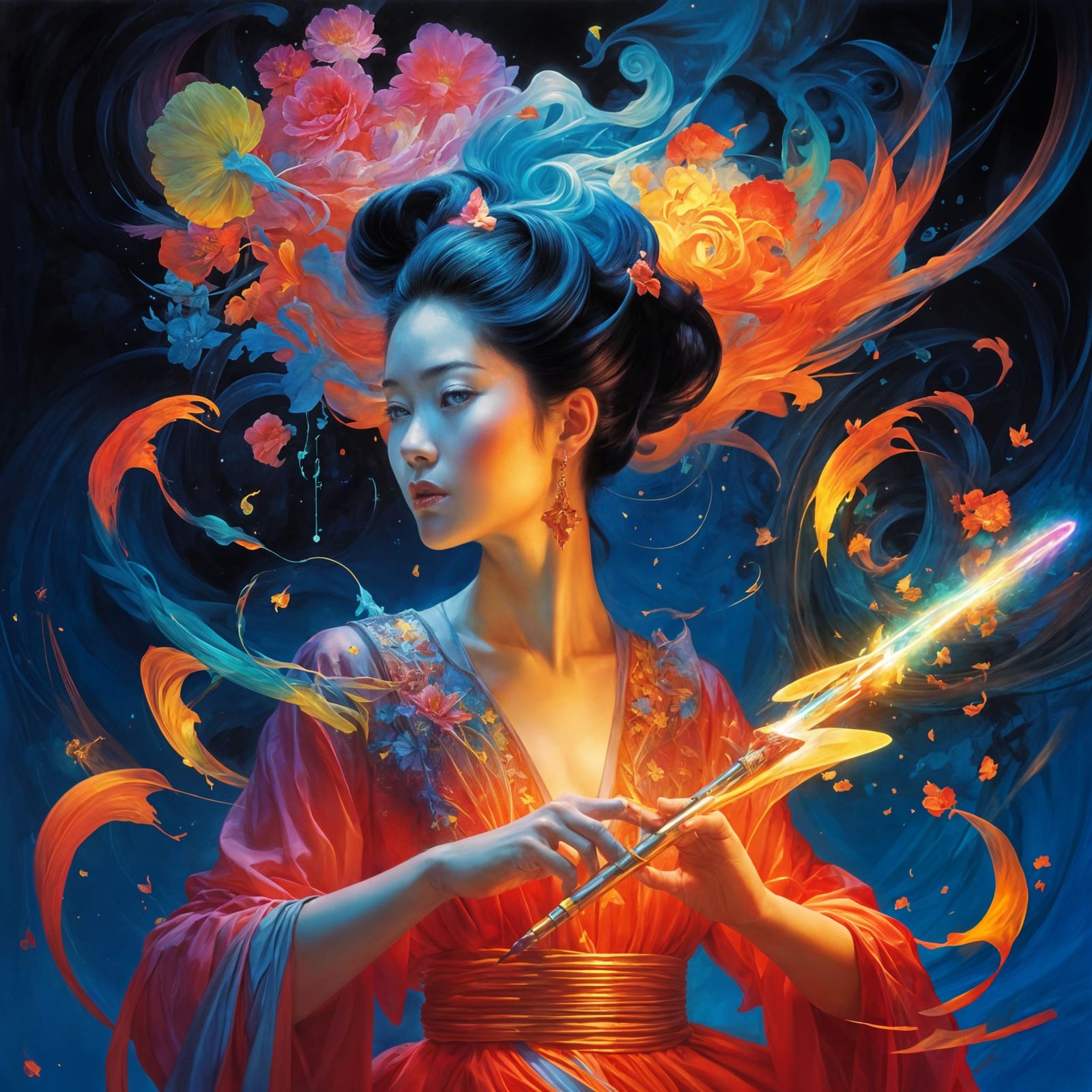 Sorceress Paints With Luminous Magic Notes