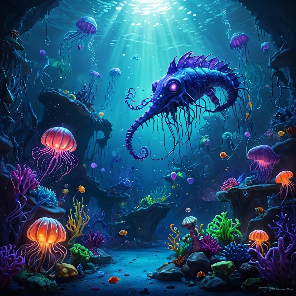 Underwater Seahorse Funhouse Concept Art