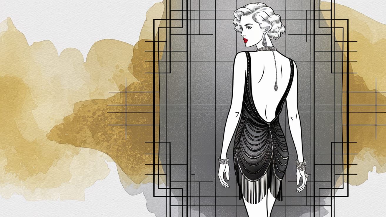 Elegant Flapper Silhouette in Minimalist Line Art