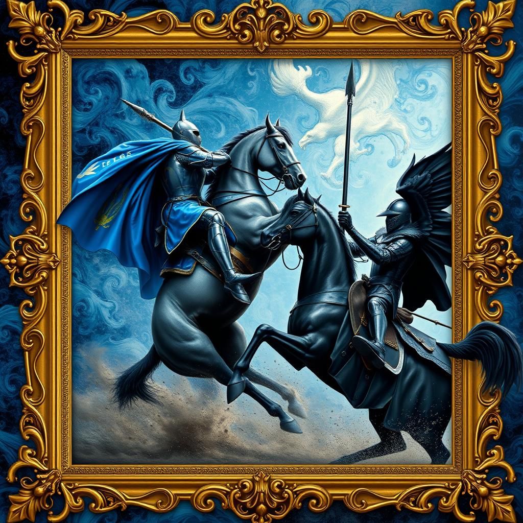 Epic Jousting Scene in Fractal Art Style