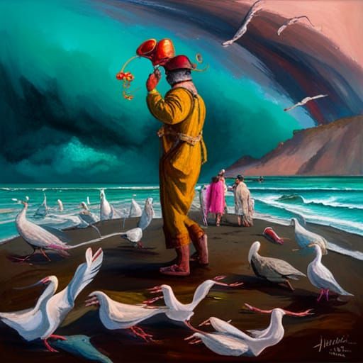 Fractal Tsunami Wave with Octopus Juggling Lobsters