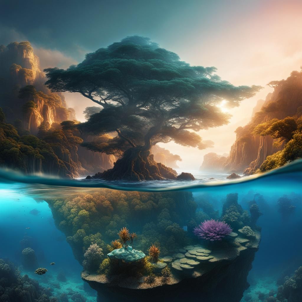 Nature and Sea Goddess Double Exposure Art