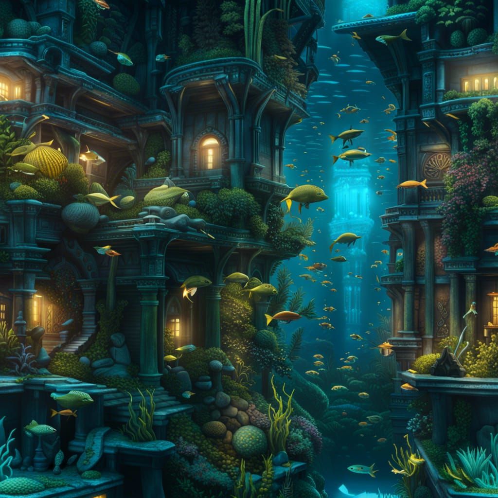 Bioluminescent Underwater Metropolis in Hyperrealistic Detai...