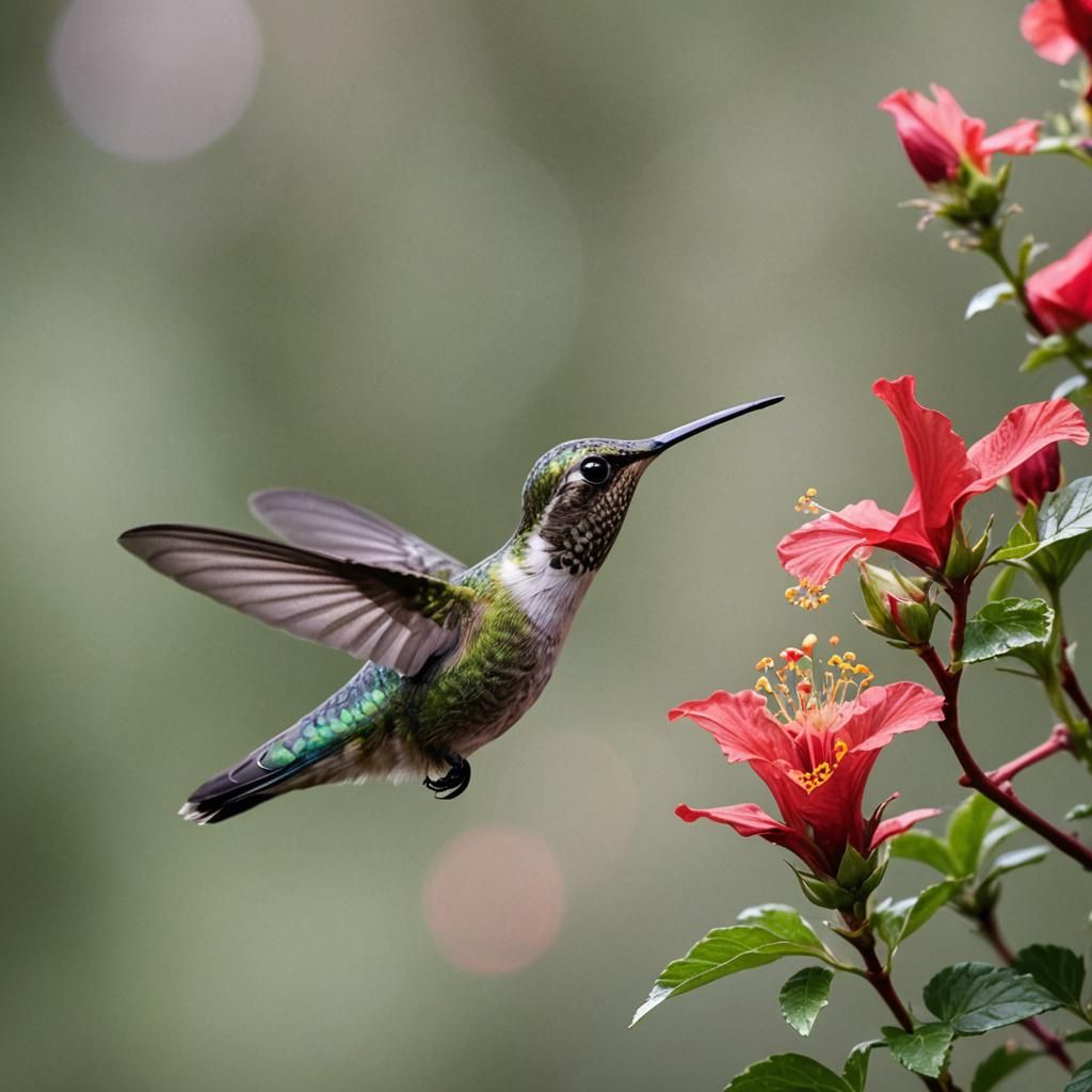 Hummingbird Sipping Nectar From Hibiscus Flower