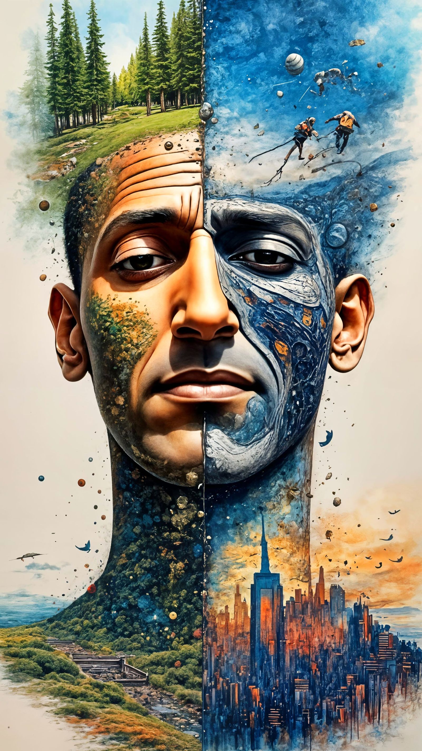 Abstract Collage Face in Multiple Artistic Styles