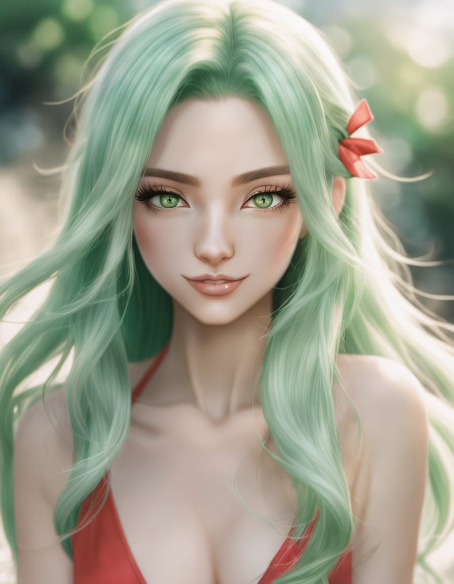 Anime-Inspired Pin-Up Girl with Soft Focus and Pastel Colors
