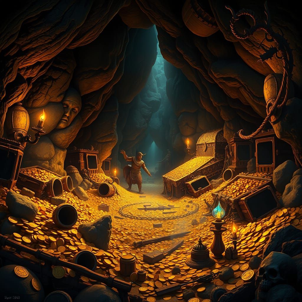 Vast Treasure Cave Filled With Gold and Jewels