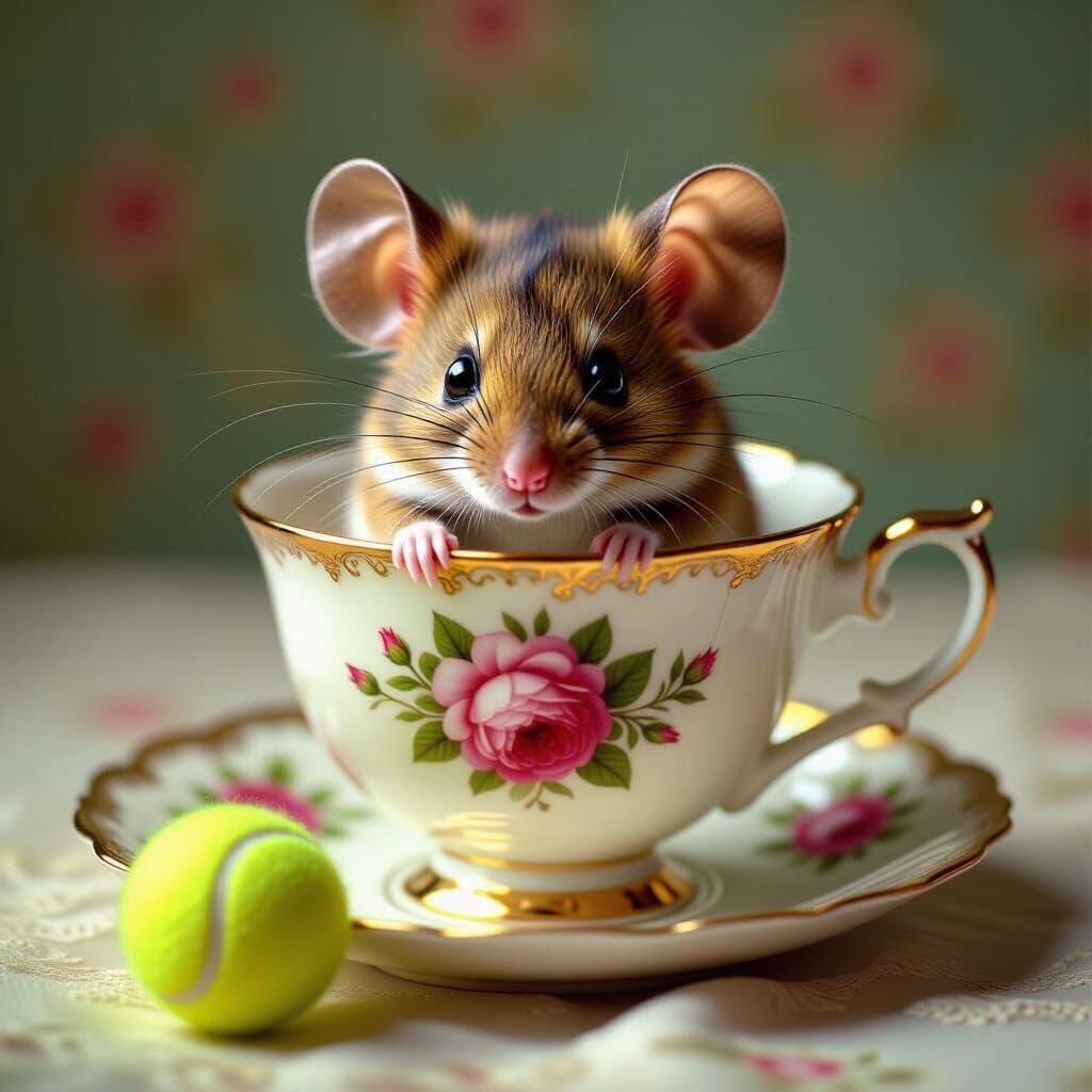 Mouse Sipping Tea in Cup, Digital Matte Painting