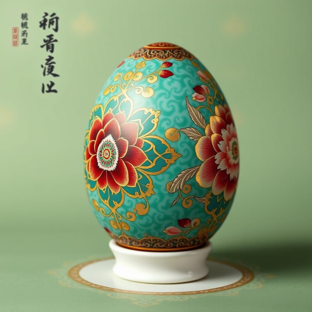Elegant Ottoman-Inspired Egg Adorned with Golden Calligraphy