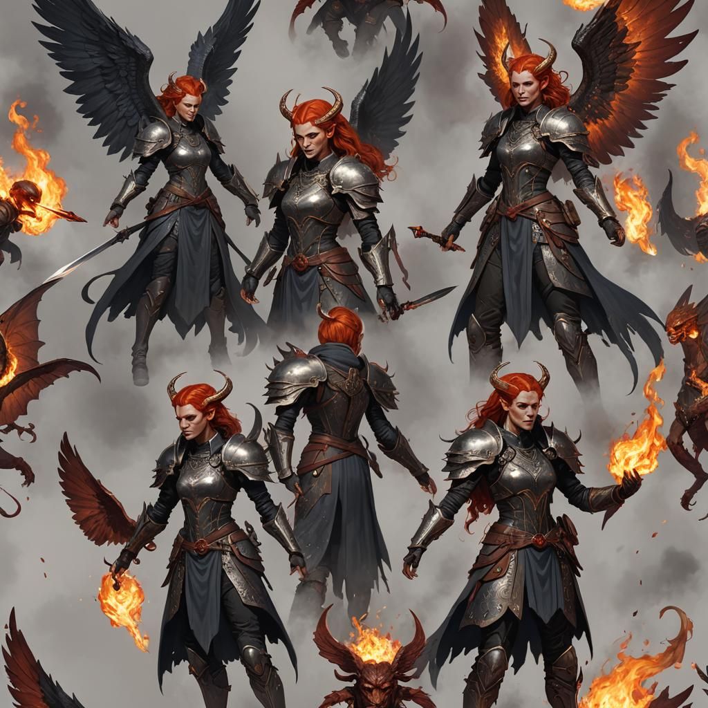 Aasimar Tiefling Hybrid Woman with Fiery Hair