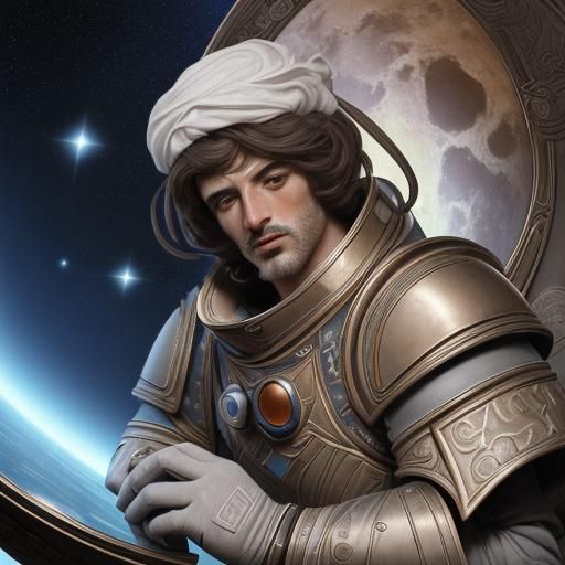 Man with Telescope Obsessively Examining Details