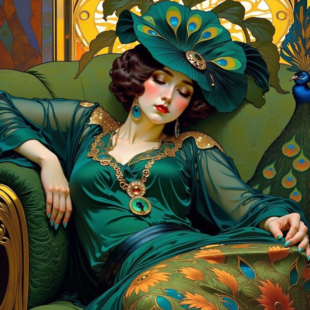 Emerald Goddess in Art Nouveau Luxury