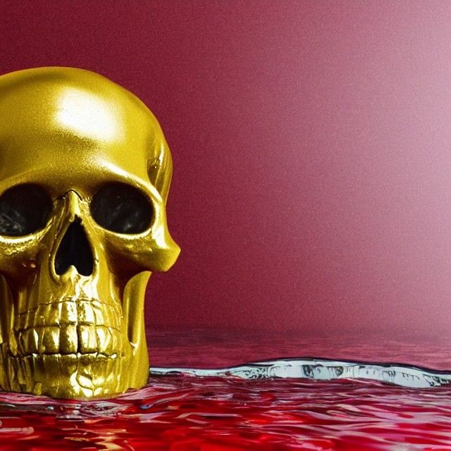 Golden Skull Reflection in Red Water