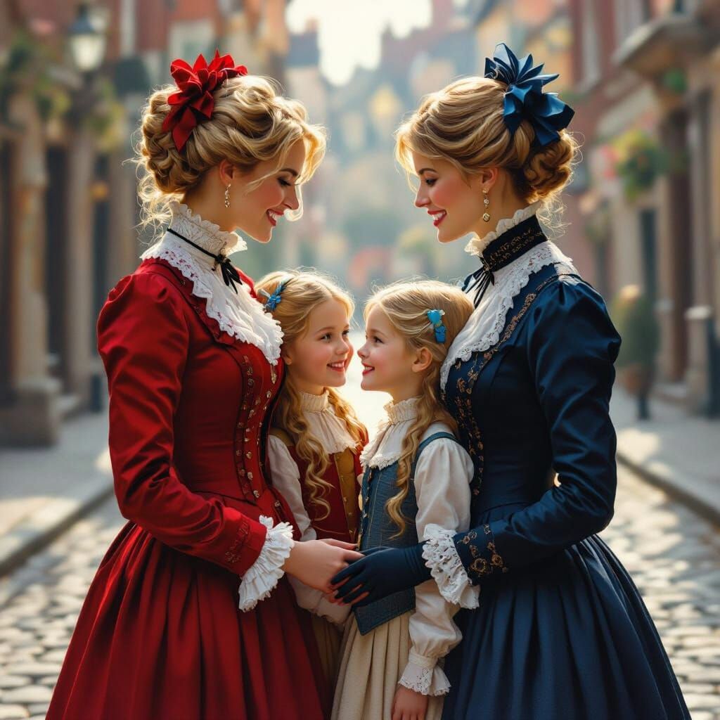 Victorian Mothers and Daughters Meet on Cobblestone Street