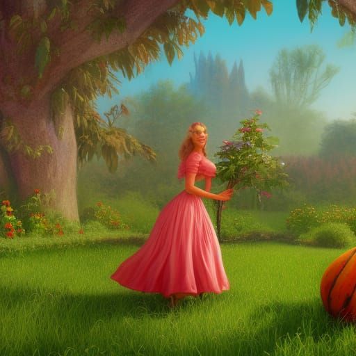 Southern Woman in Ethereal Garden with Watermelon