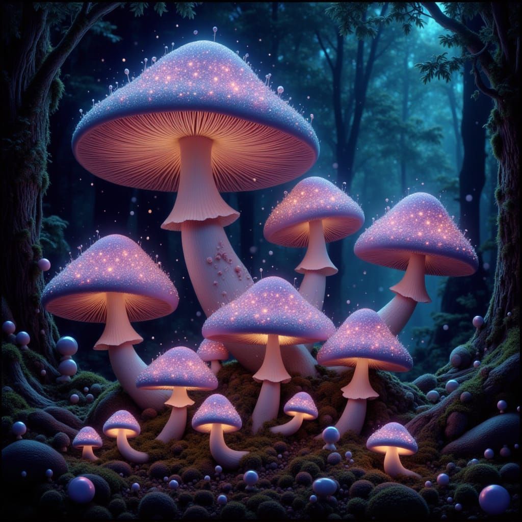 Bioluminescent Fungi in Mystical Forest