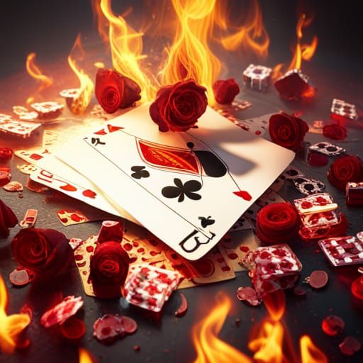 Burning Cards and Roses: Detailed Fantasy Art