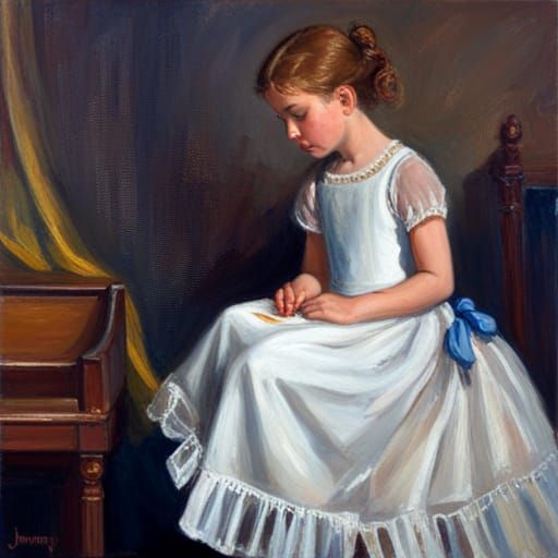 Girl in Cinderella Dress as Oil Painting