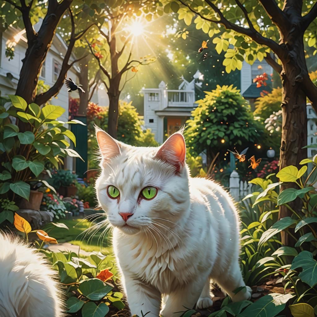 Cat with Bird in Fantasy Matte Painting