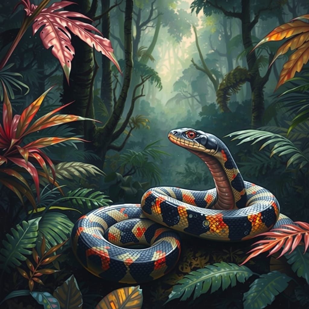 Ethereal Watercolour Ink Splatter of a Rising Serpent