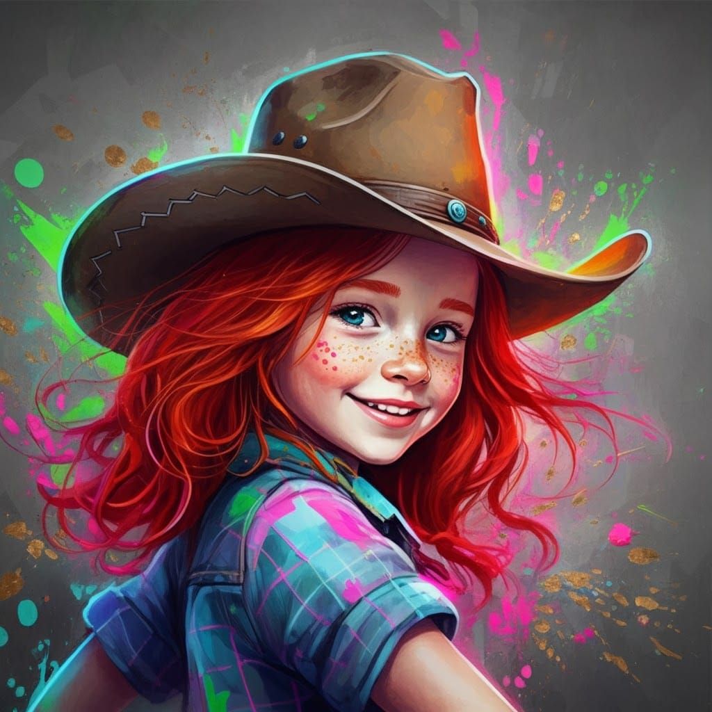 Vibrant Redhead in Cowboy Hat: Graffiti Street Art