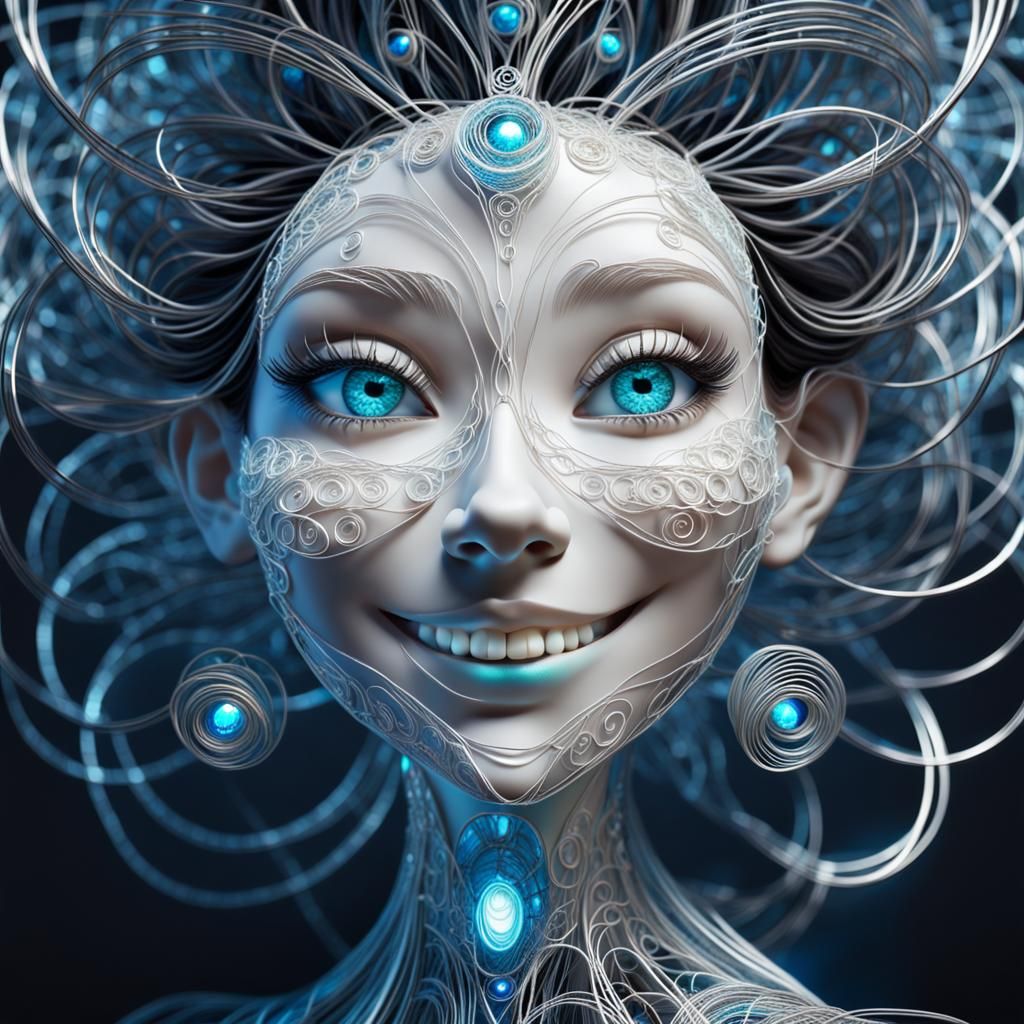 Wireframe Disney Girl with Dreamy Eyes in Surreal Style