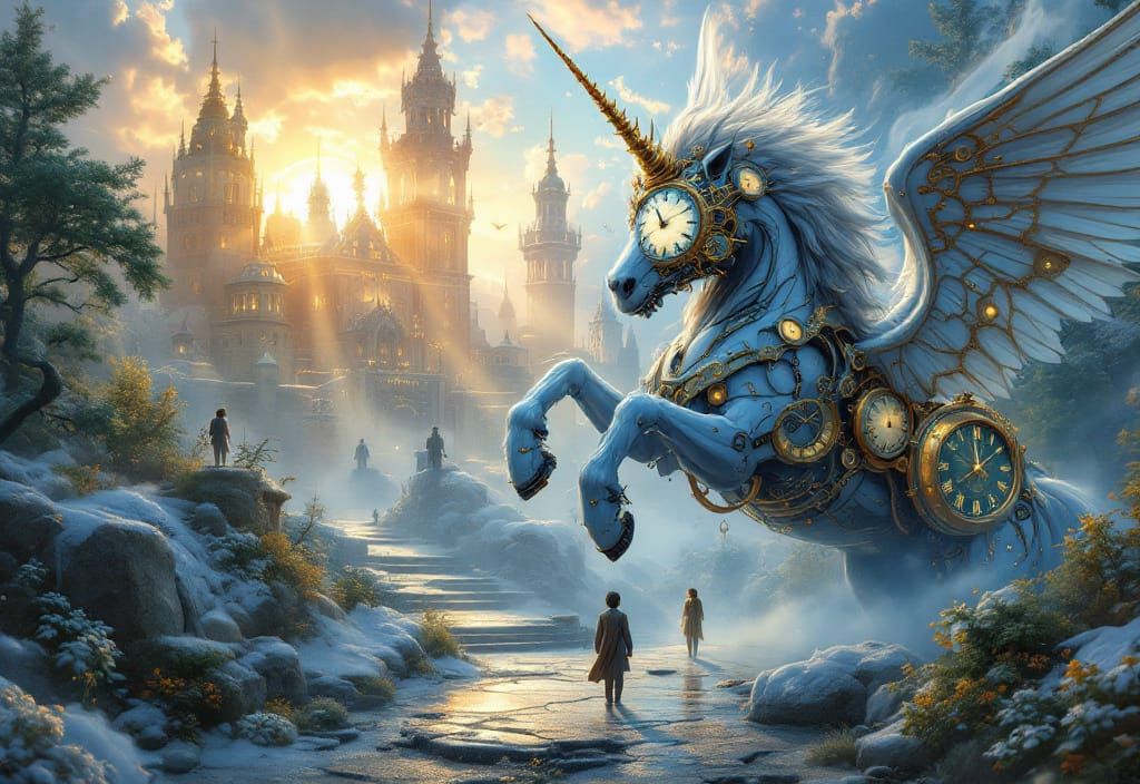 Clockwork Creatures in a Surreal Golden World