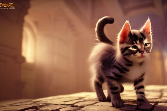 Armored Kitten in Epic Fantasy Landscape