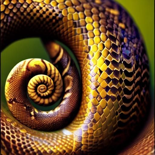 Detailed Snakes Curled in a Snail Shell