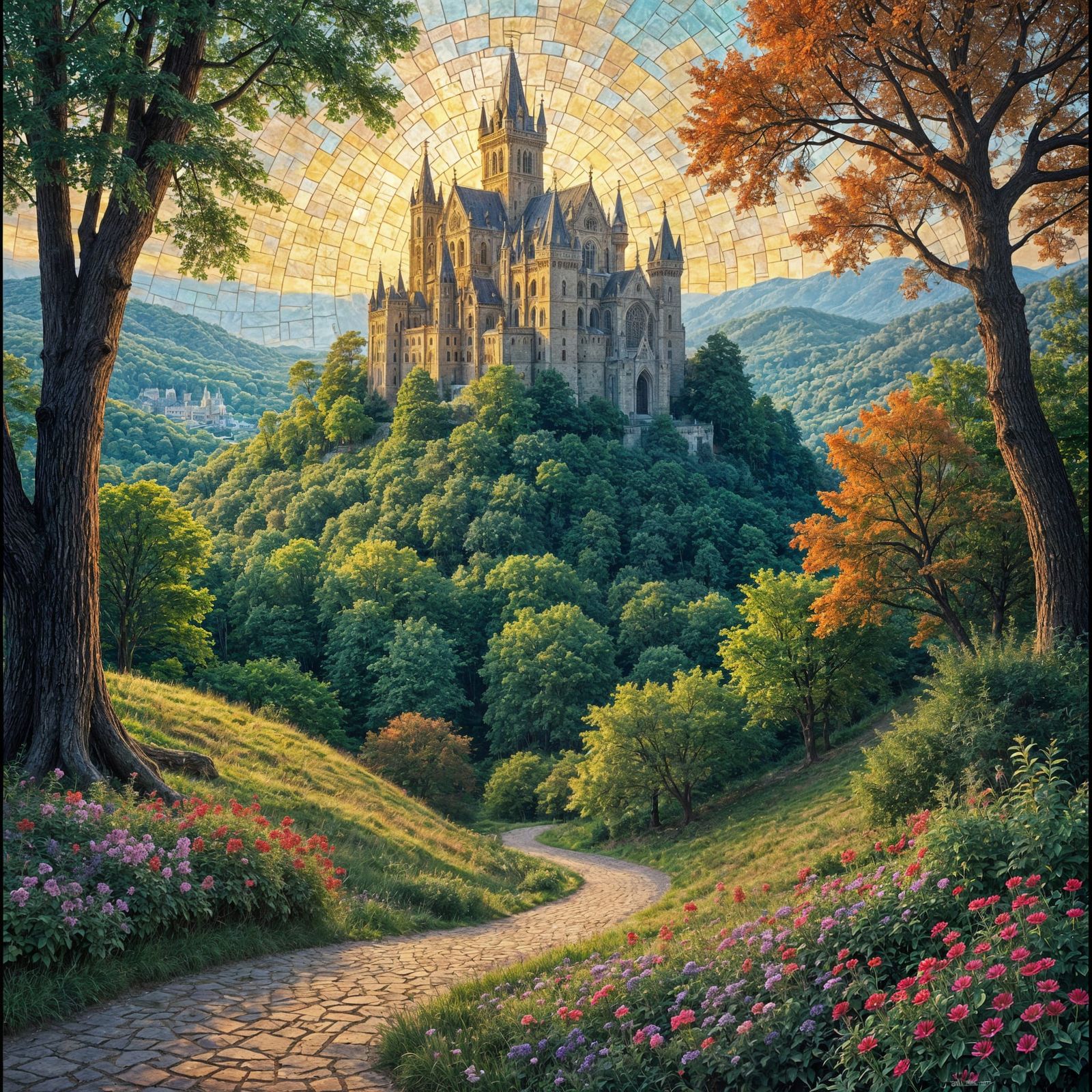 Stained Glass Cathedral Castle Mosaic