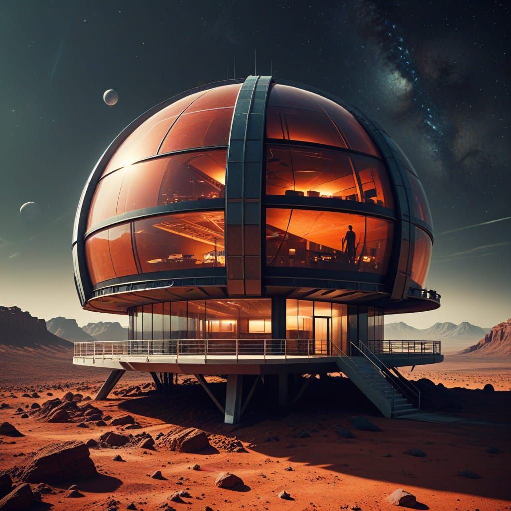 Retro-Futuristic Mars House in a Cyberpunk Aesthetic