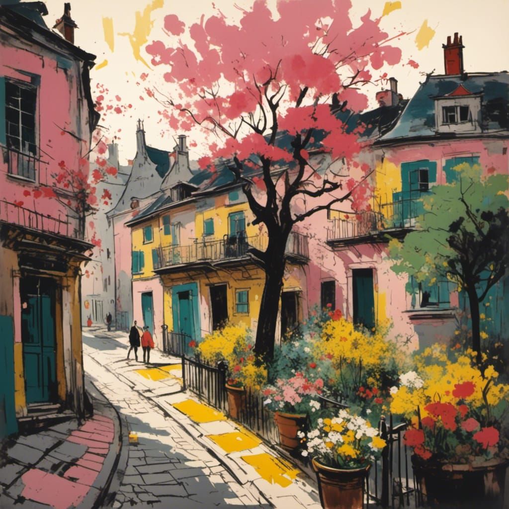 European Village Street in Detailed Matte Painting Style