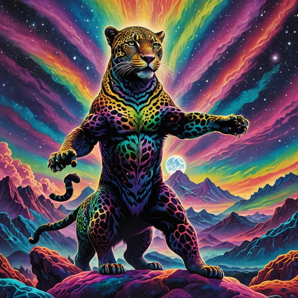 Astral Jaguar-Man in Moonscape: Visionary Art