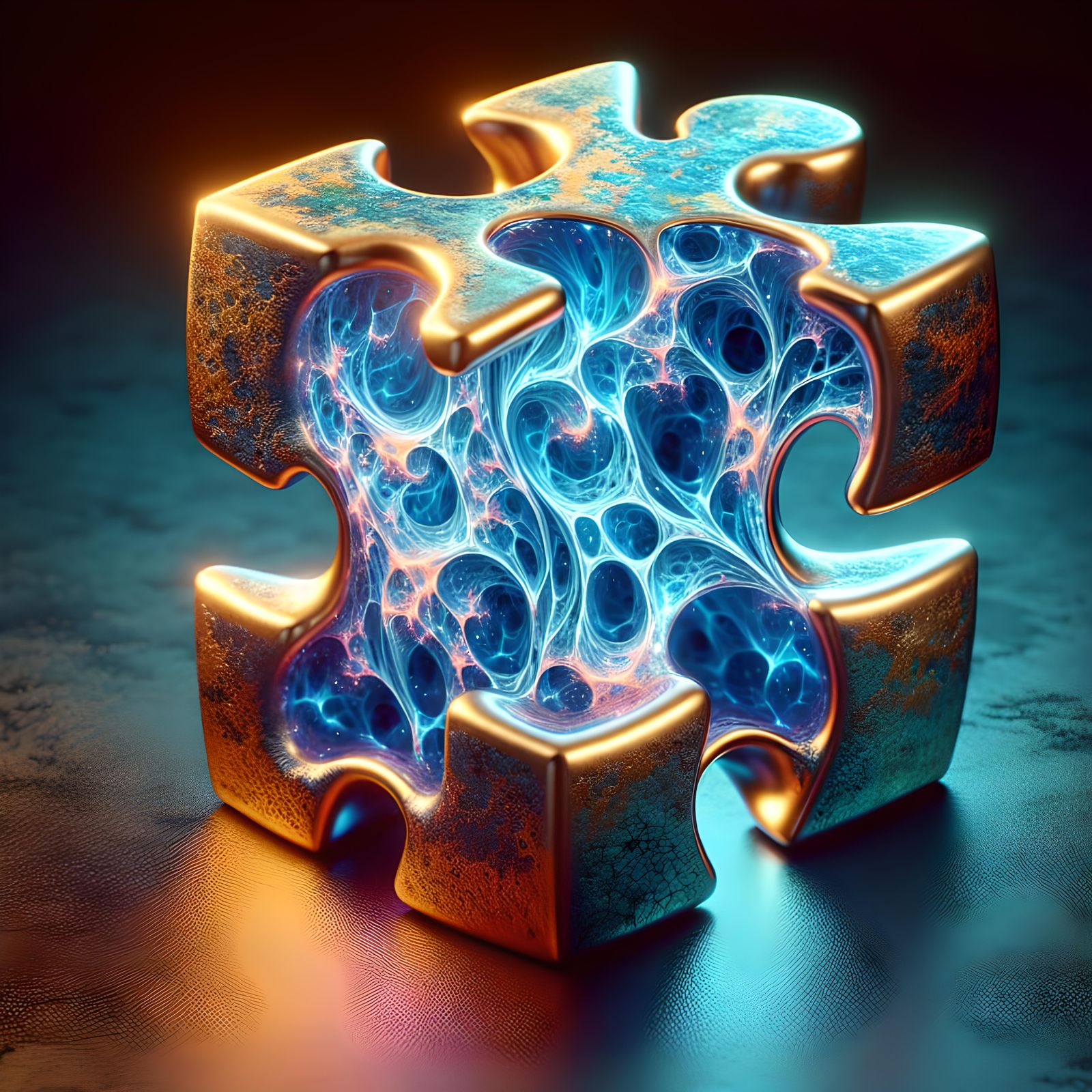 Liquid Plasma Puzzle Piece with Cloisonné Water Design
