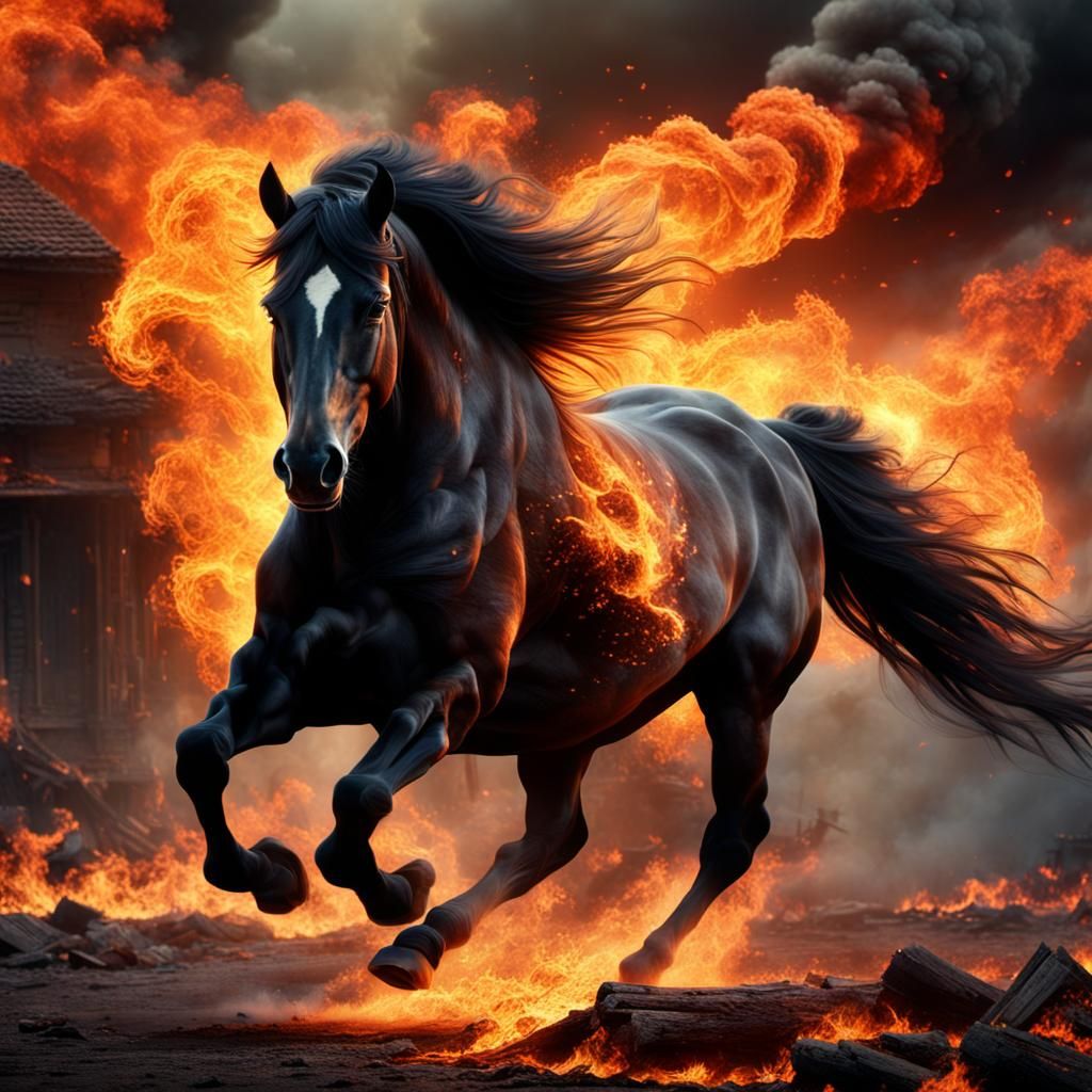 Epic Horse Running Through Fire: Digital Matte Painting