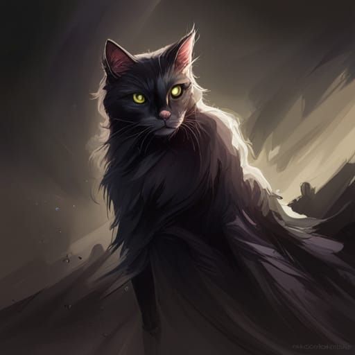 Black Cat on Haunted Path, Detailed Portrait