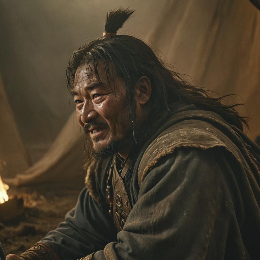 Genghis Khan's Ghostly Smile in Ominous Fog