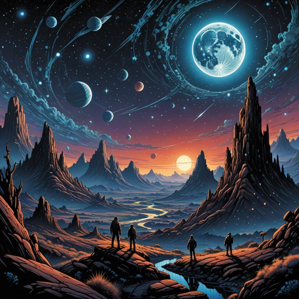 Cosmic Night Sky on an Exotic Alien World