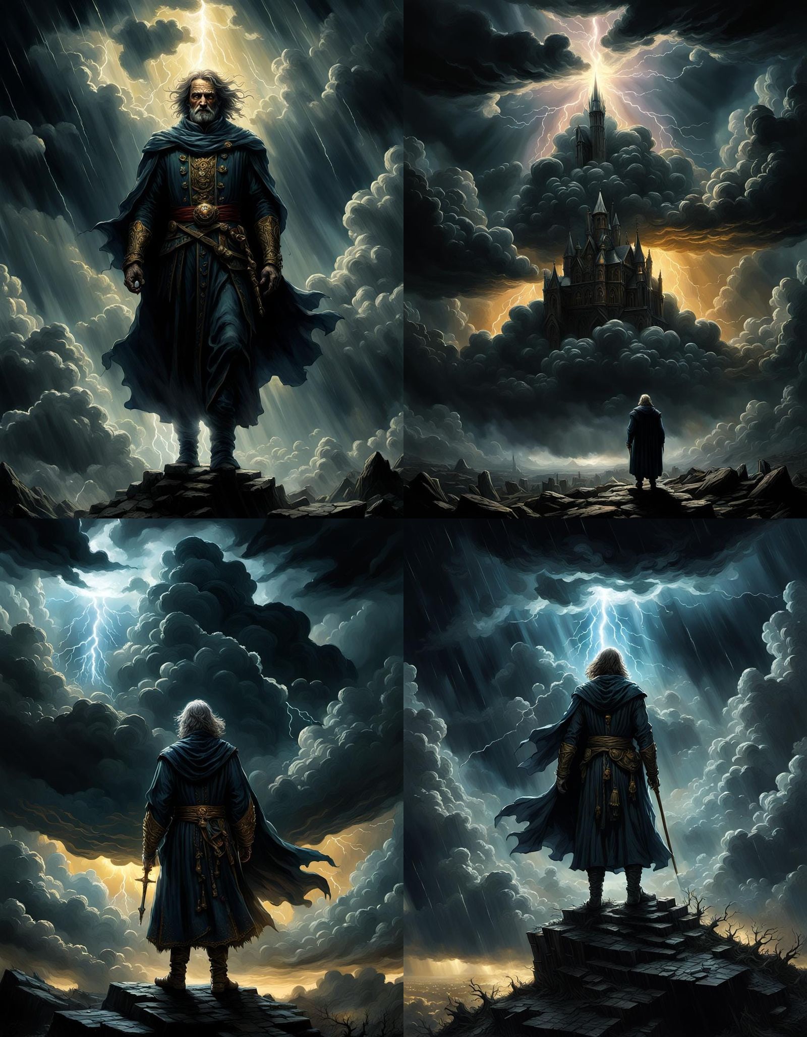 Mysterious Figures in Dark Fantasy Cloudscape