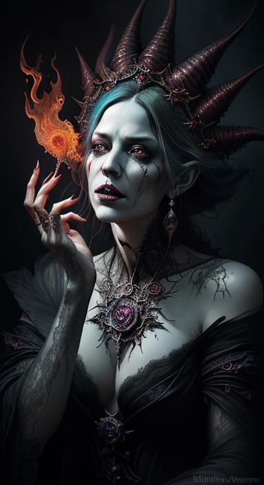 Evil Sorceress Casting Spell in Hyperdetailed Fantasy Art