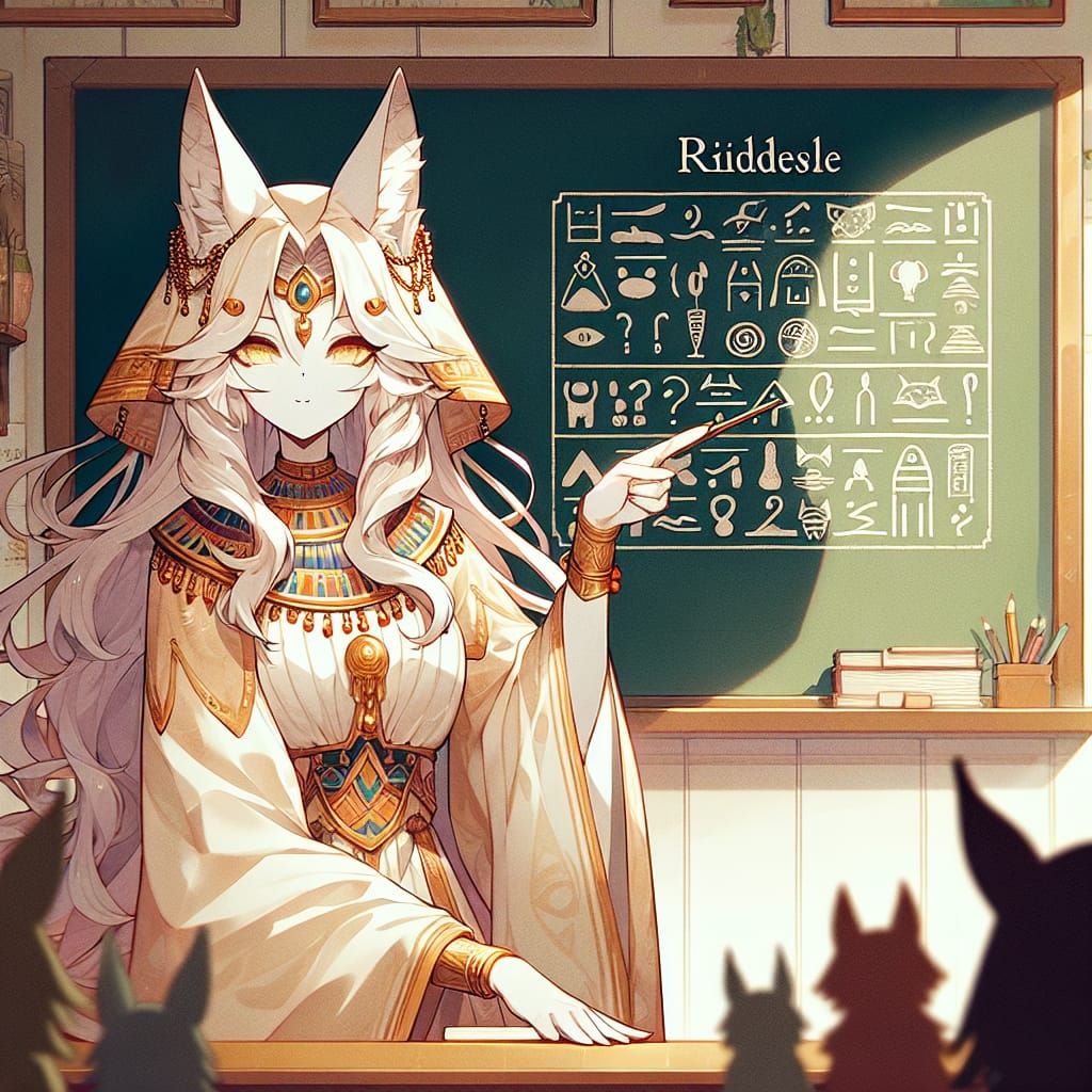 Enchanting Sphinx Teaches Riddle in Anime Classroom