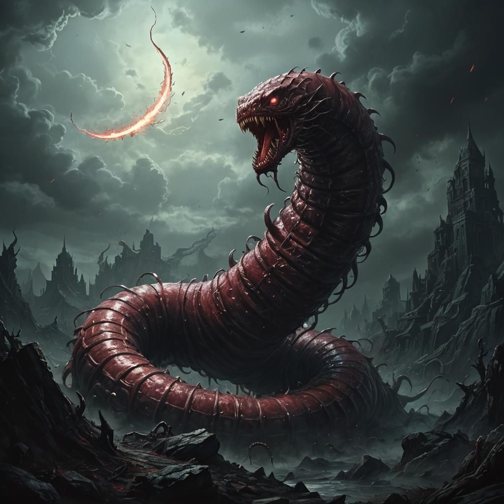 Armored Blood Worm Bursts Forth in Dark Fantasy Art