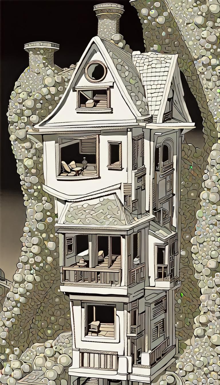 Klein Bottle House in Escher-Style Pen and Ink