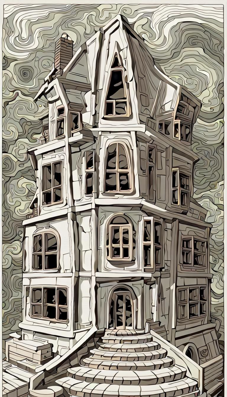 Klein Bottle House in M.C. Escher Pen and Ink Style