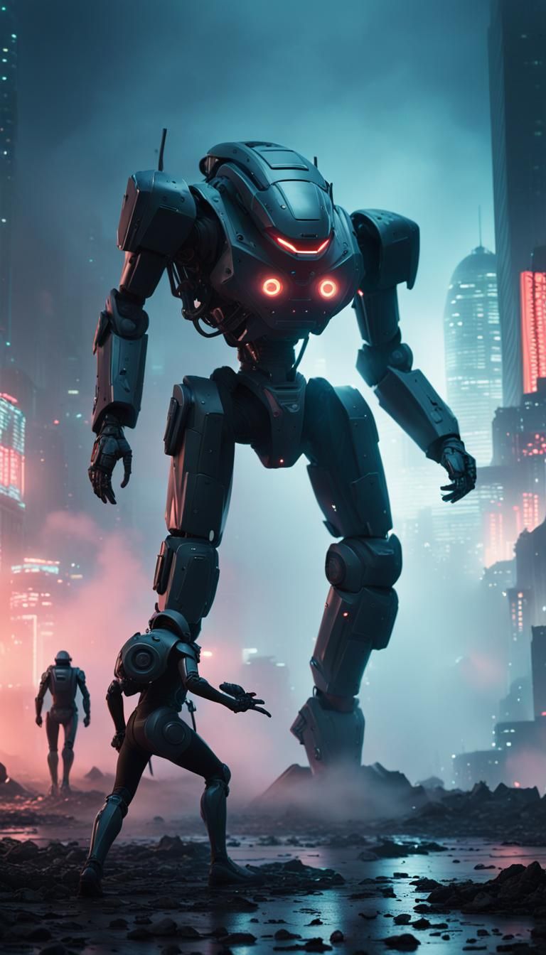 Futuristic Alien Invasion Combat Zone in Cyberpunk Style