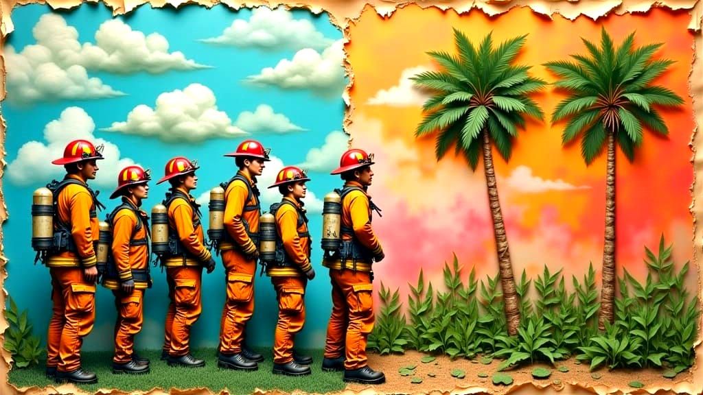 A row of firefighters stands in precise formation, waiting to fight the Fire