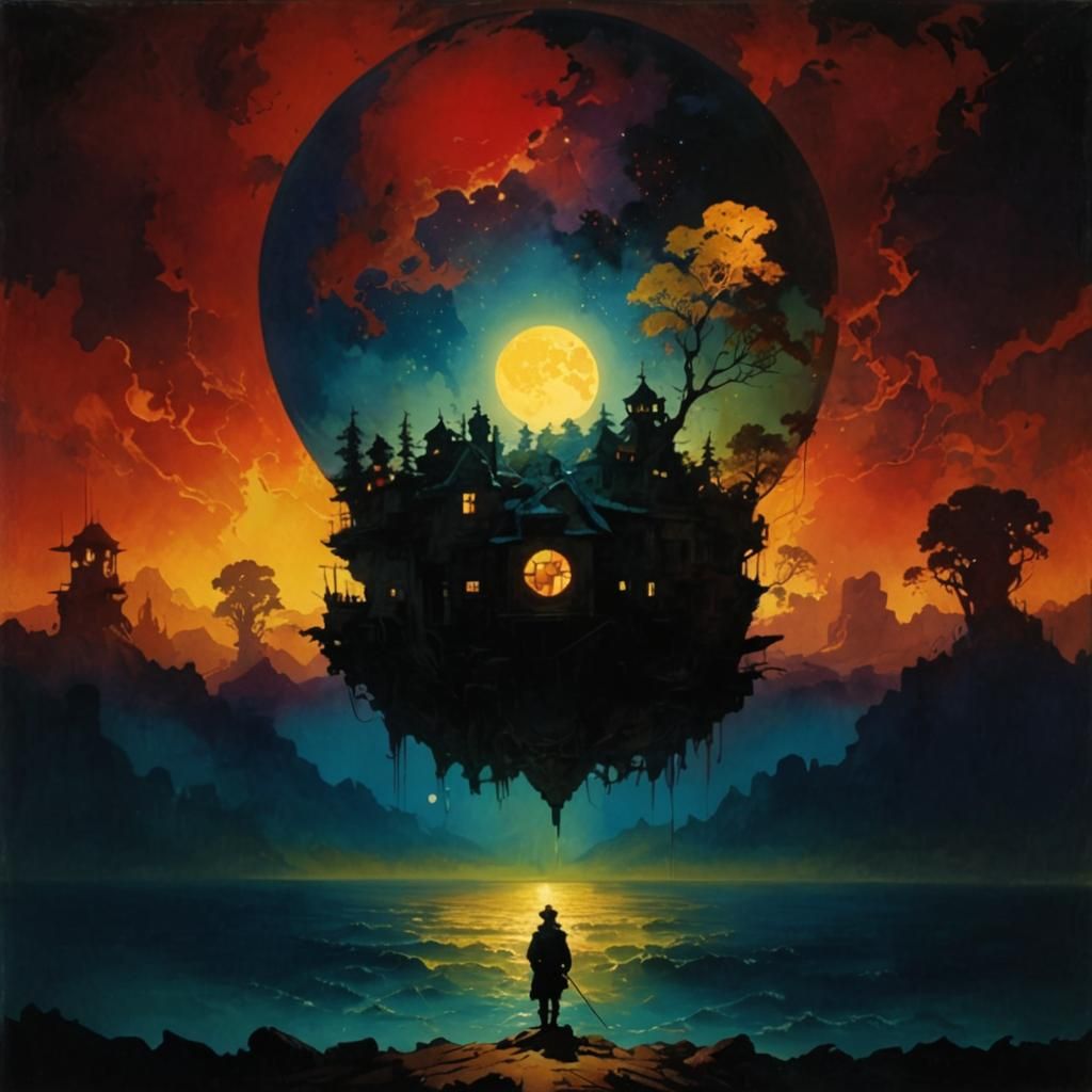 Surreal Sunset Scene in Golden Age Sci-Fi Style