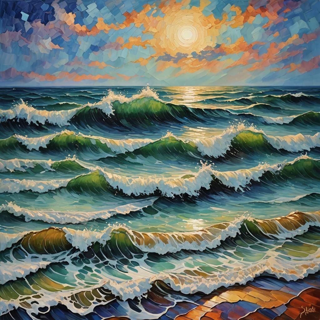 Colorful Waves in Neo-Impressionist Expressionist Style