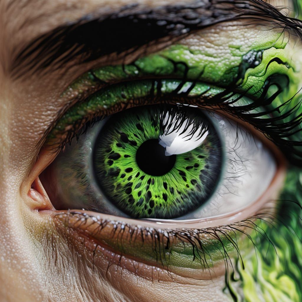 Hyperrealistic Close-up of a Female Green Eyeball