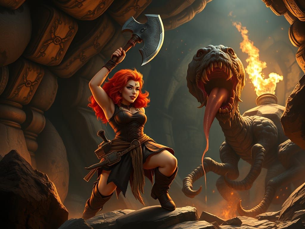 Gorgeous Curvy Dwarf Warrior Delivers Epic Blow in Dark Fant...